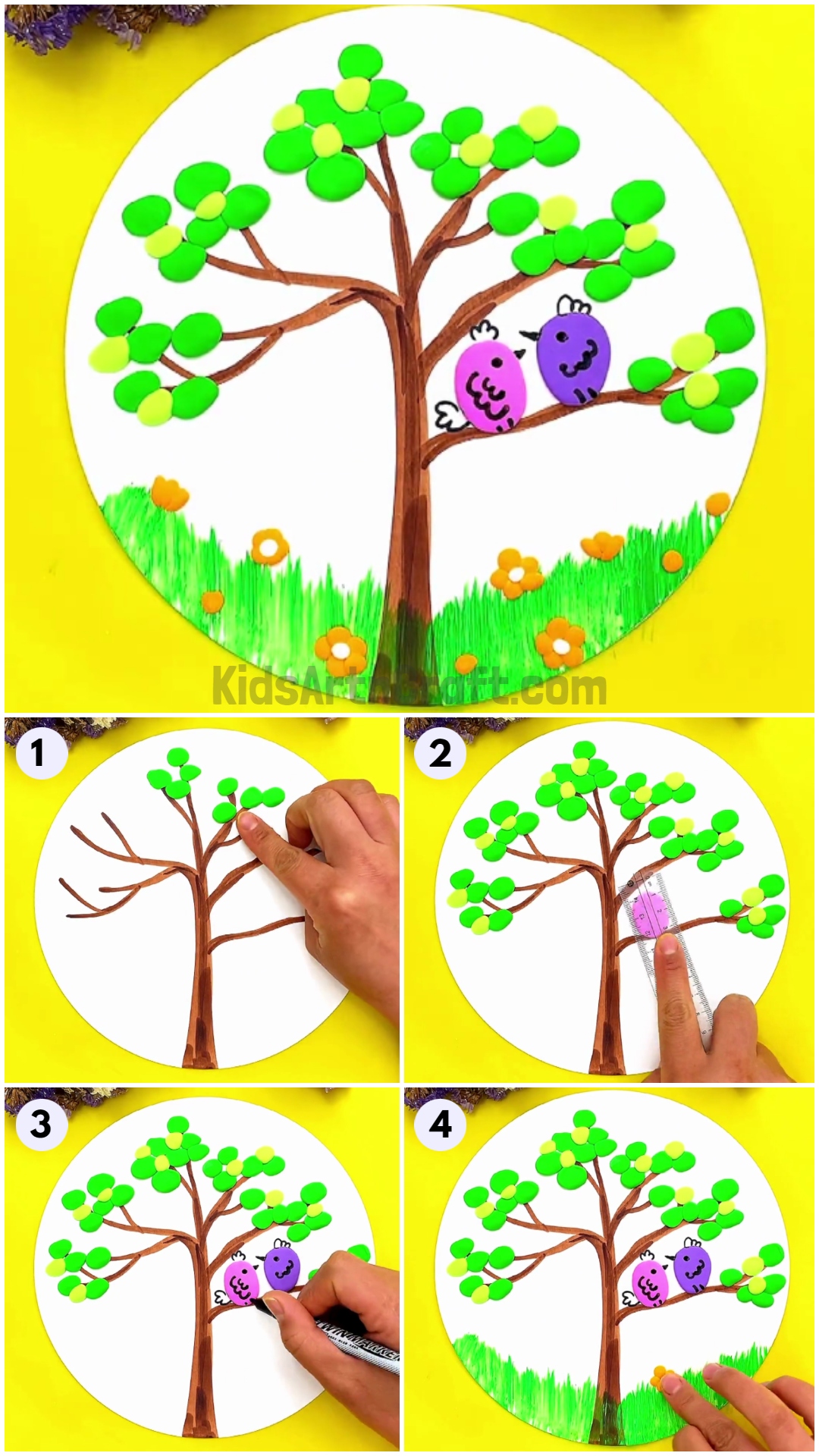 DIY Birds on Tree Easy Clay Artwork Tutorial For Kids