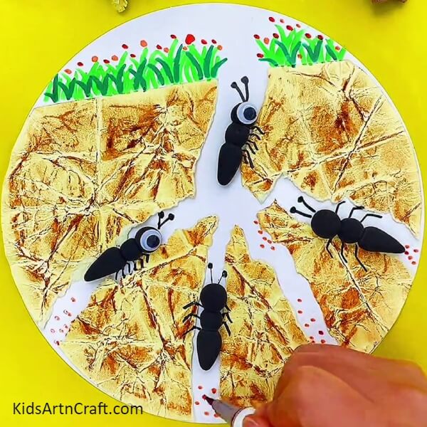 Adding Some Flowers -Crafting Ant Art with Crumpled Paper for Children