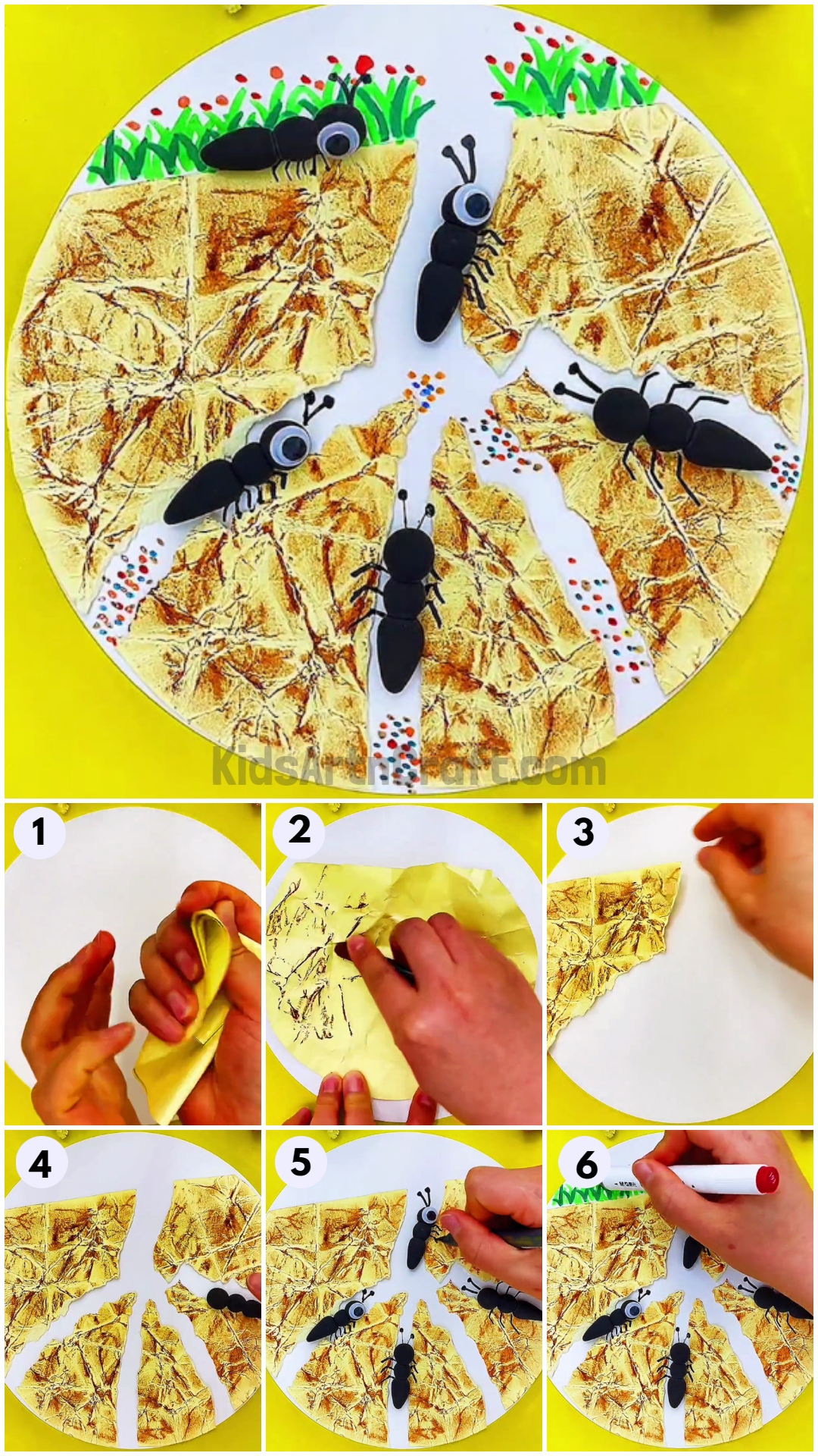 DIY Easy Ant Artwork Using Crumpled Paper for Kids