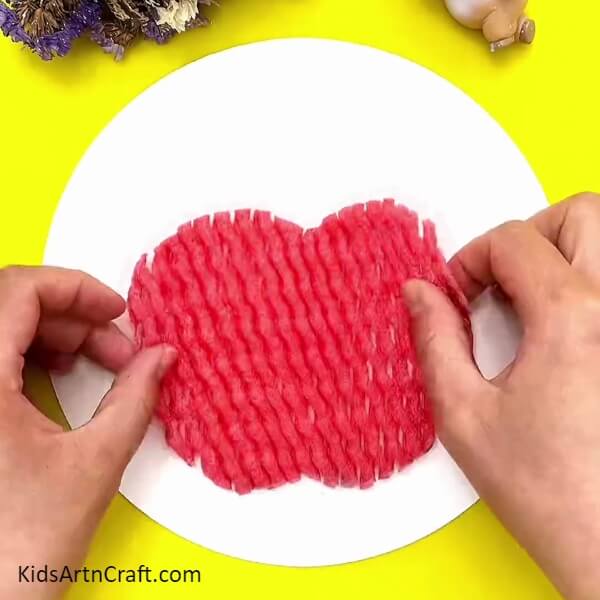 Cutting Apple From Red Color Foam Net- Making a Fruit Foam Apple Project For Children 