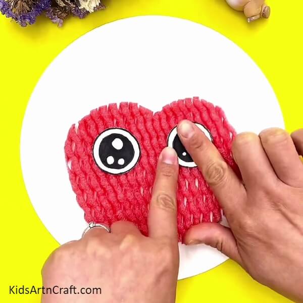 Create Eyes And Paste Them On The Apple- Crafting a Fruit Sponge Apple For Little Ones 