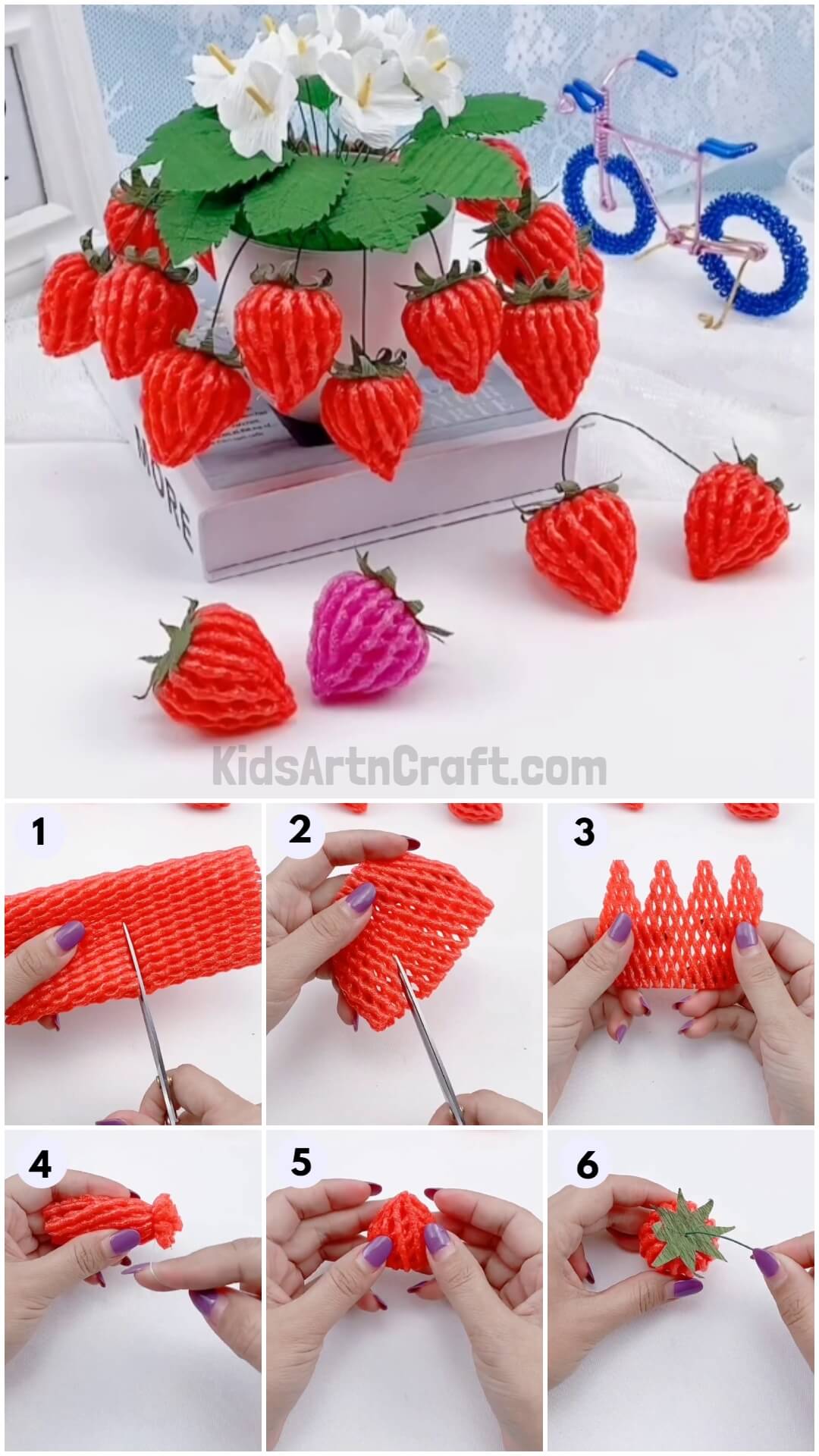 DIY Fruit Foam Strawberries Craft Step by Step Tutorial For Kids
