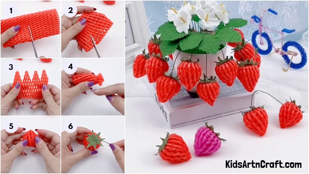 DIY Fruit Foam Strawberries Craft Step by Step Tutorial For Kids