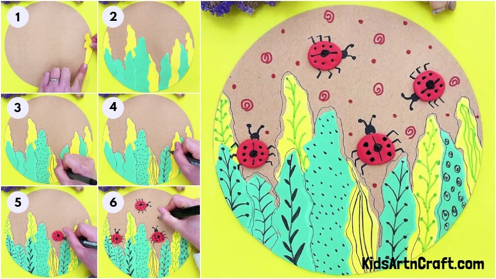 DIY Ladybug And Plants Easy Artwork for Kids