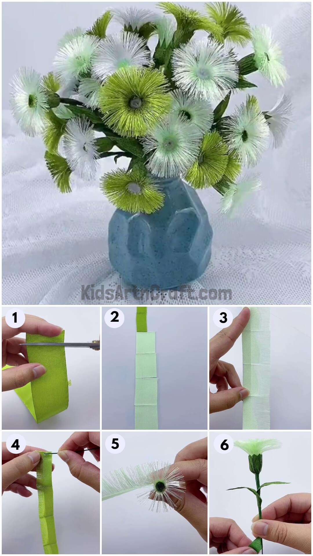 DIY Ribbon Flowers Craft Step by Step Tutorial For Beginners