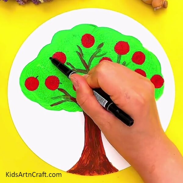 Drawing The Stalk Of The Apples-Constructing a Paper Apple Tree - A Comprehensive Tutorial