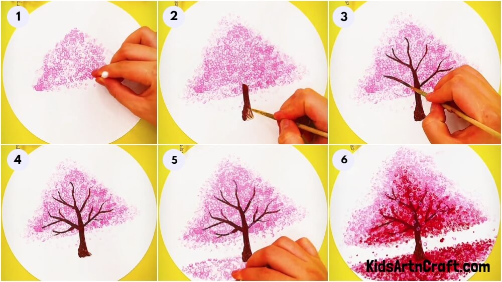 Easy Cherry Blossom Tree Cotton Bud Impression Painting Idea