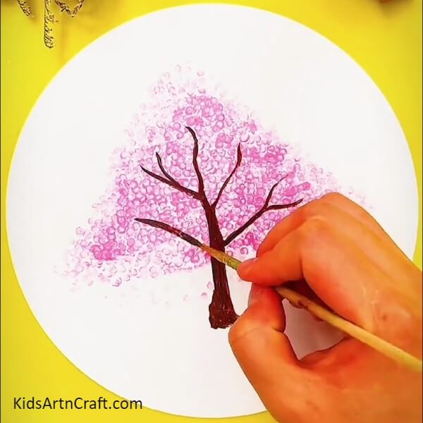 Make Branches- Make a Cherry Blossom Tree Painting Easily with Cotton Swabs