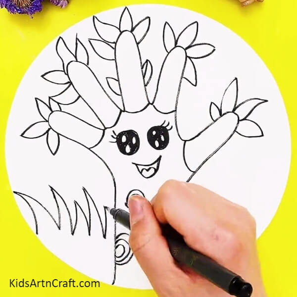 Drawing Leaves And Grass-Offering a simple tree drawing to children