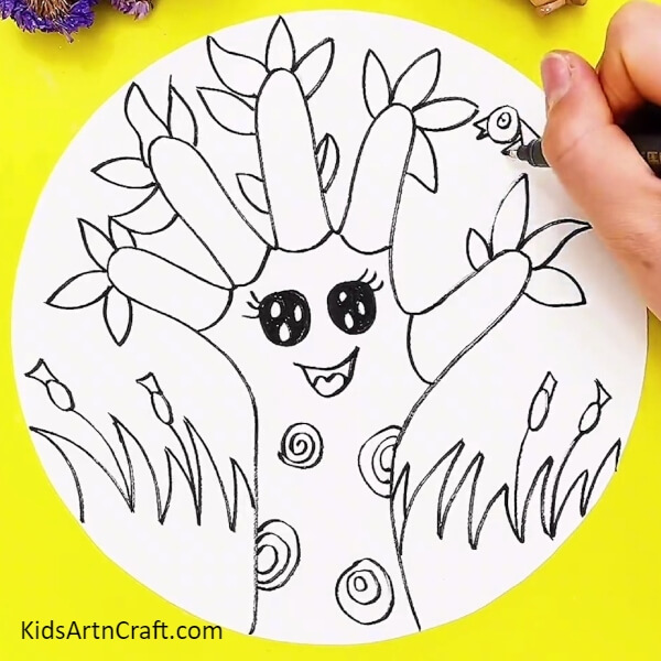 Drawing Flowers And A Small Bird-Making it easy for kids to create a tree outline