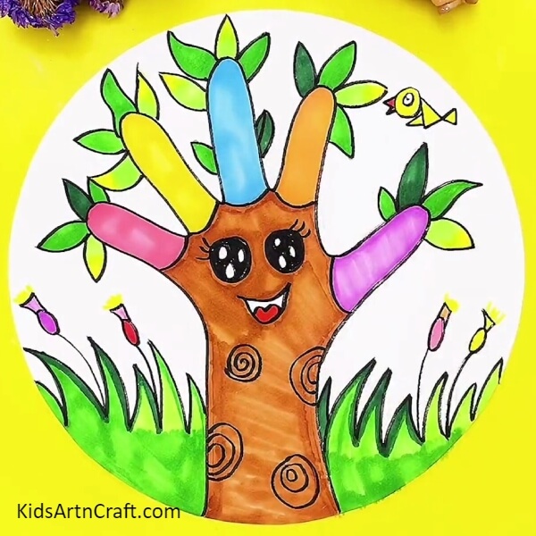 Finally, Finishing This Drawing By Coloring Flowers-Giving children a clear-cut way to draw a tree