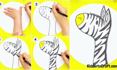 Easy Hand Outline Zebra Drawing Idea For Kids