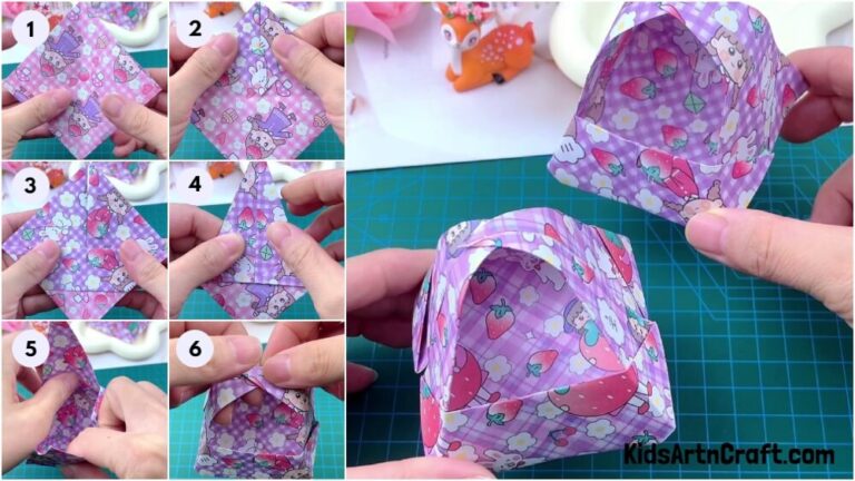 Easy Paper Basket Origami Craft Step by Step Tutorial For Kids - Kids ...