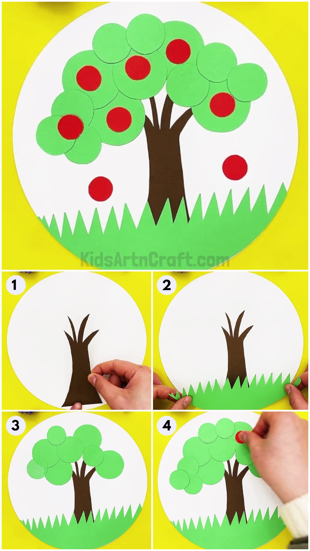 Easy Paper Circles Apple Tree Craft Step-by-step Tutorial