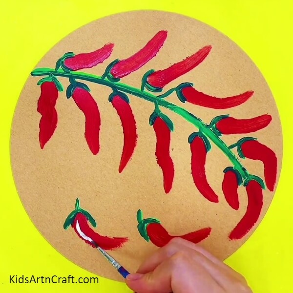 Making White Strokes-Easy Steps to Painting Red Chilies for the Kids