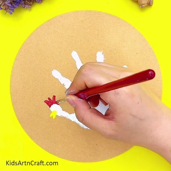 Making The Hen's Crown And The Beak-A Simple Way to Construct Hen Art with Handprints