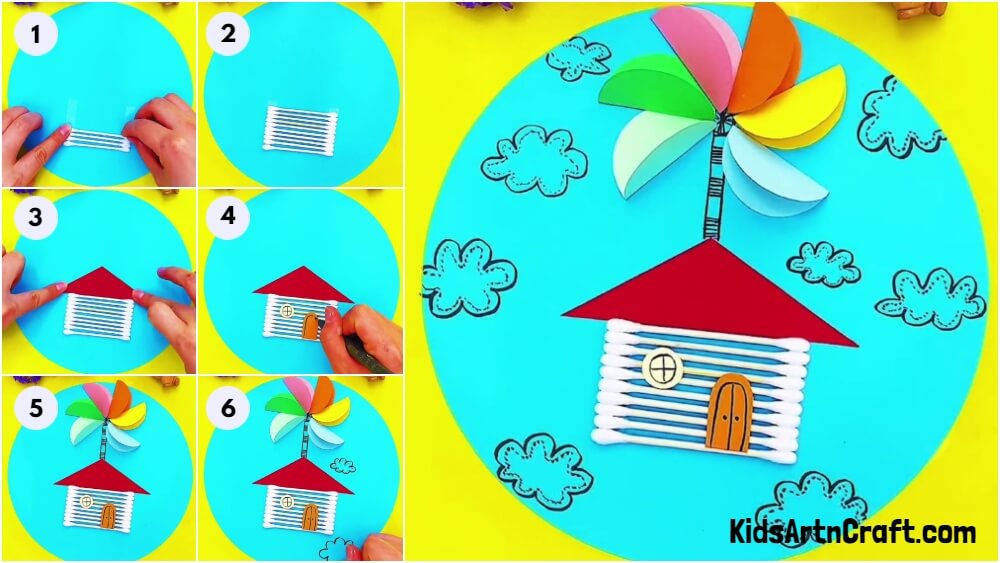 Flying House Cotton Buds Craft For Kids
