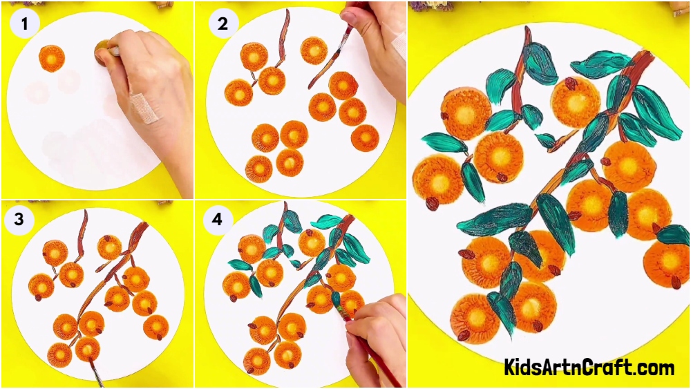 Fresh Oranges Over Tree Painting Step by Step Tutorial