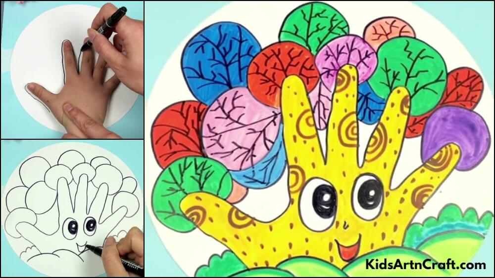 Hand Outline Cartoon Tree Drawing Tutorial For Kids