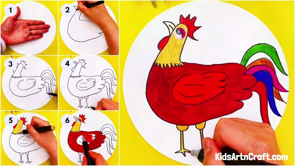 Easy Hand Outline Hen Drawing Trick And Steps Tutorial