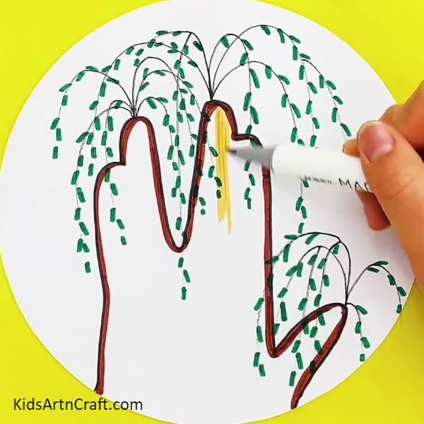Coloring The Tree Trunk-Instructions for children to draw a tree in the shape of a hand