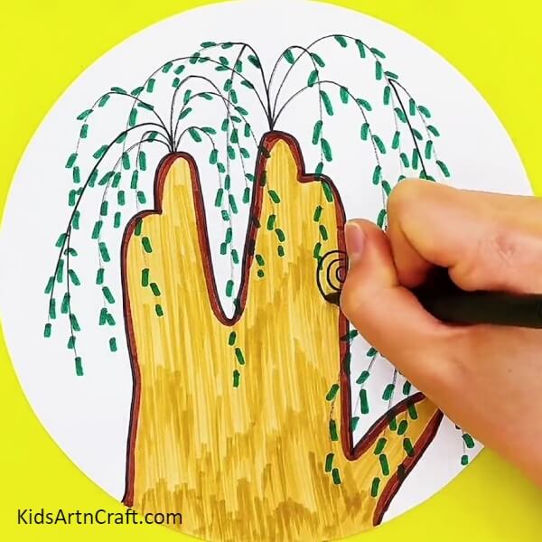 Making Tree Trunk Details-Tutorial for kids to make a hand-shaped tree drawing step-by-step