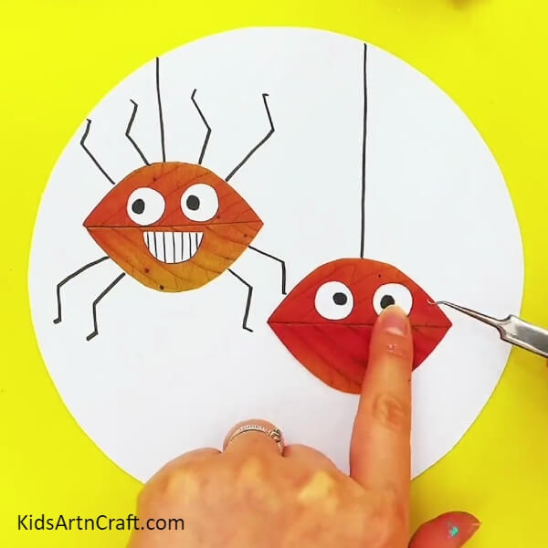 Making Eyes Of The Other Spider -Leaf Art Activity for Kids Spider Creation