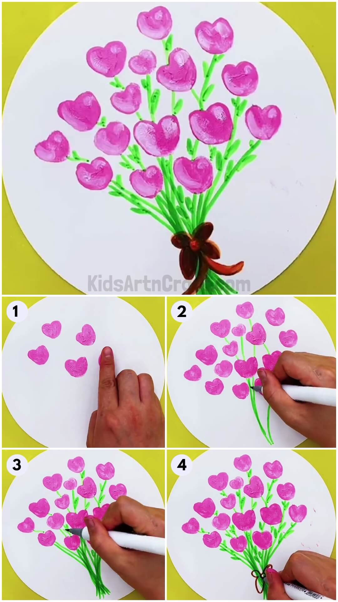 Heart Flower Bouquet Art Step by Step Tutorial For Kids-Step-by-Step Tutorial for Crafting a Heart Flower Bouquet for Kids