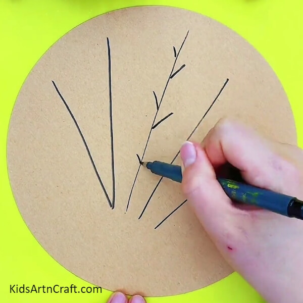 Drawing Branches On The Lines-DIY flower bouquet activity using clay, paper, and hearts for kids