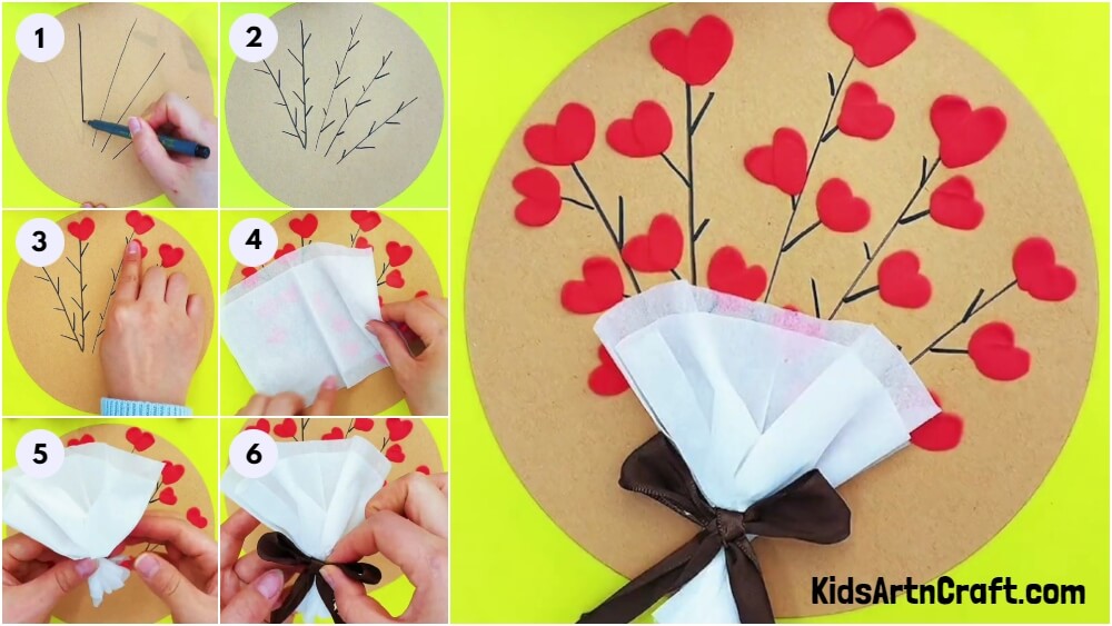 Heart Flower Bouquet Clay And Paper Craft For Kids