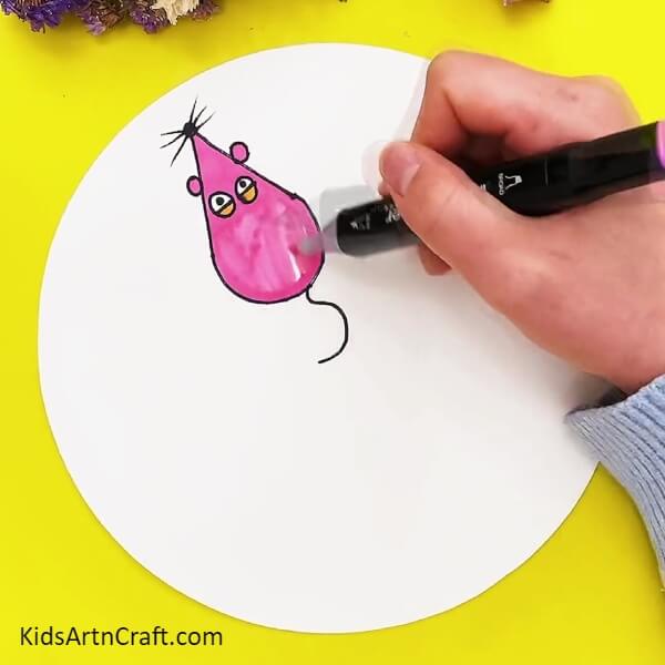 Colouring The Mouse- Pink Color Mouse- Creating a Sweet Mouse Sketch For Little Ones 