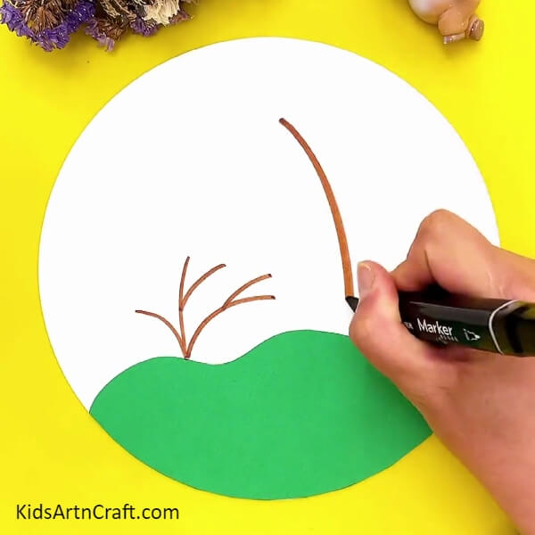 Drawing branches and trunk-Step-by-step guide of making a beautiful clay scenery for Kids