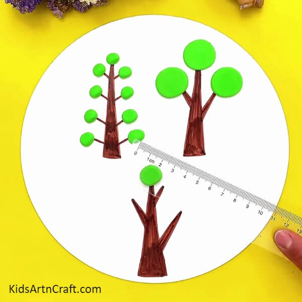 Making the leaves of third tree- Step-by-step tutorial for Kids to create a different clay tree