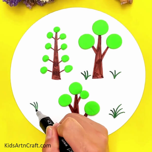 Drawing grass- Step-by-step guide to create a different tree using clay for beginner