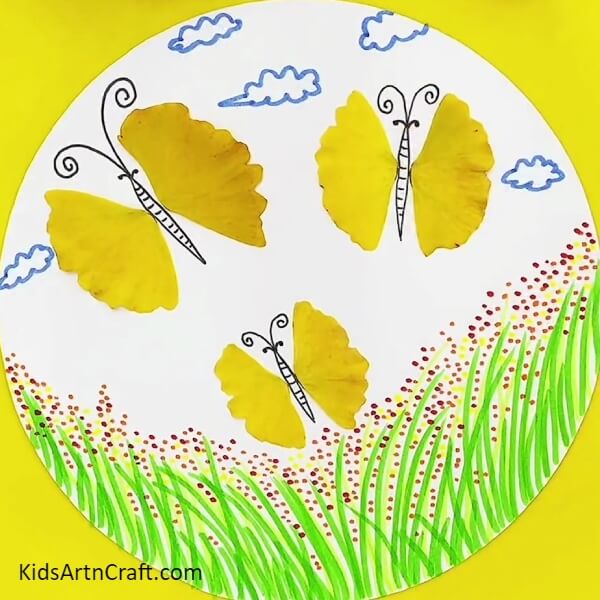 The Final Look Of Your Butterfly Scenery!- Learn the technique of creating leafy butterflies through this craft painting tutorial for children