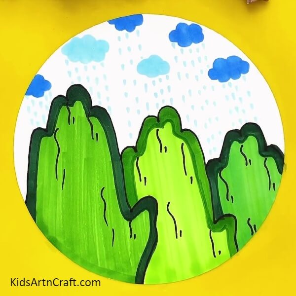 The Final Output Of Our Mountain Scenery Drawing. To Make Mountain Scenery Drawing For Kids Tutorial