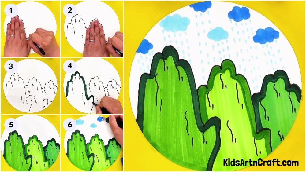 How to Make Mountain Scenery Drawing For Kids Tutorial