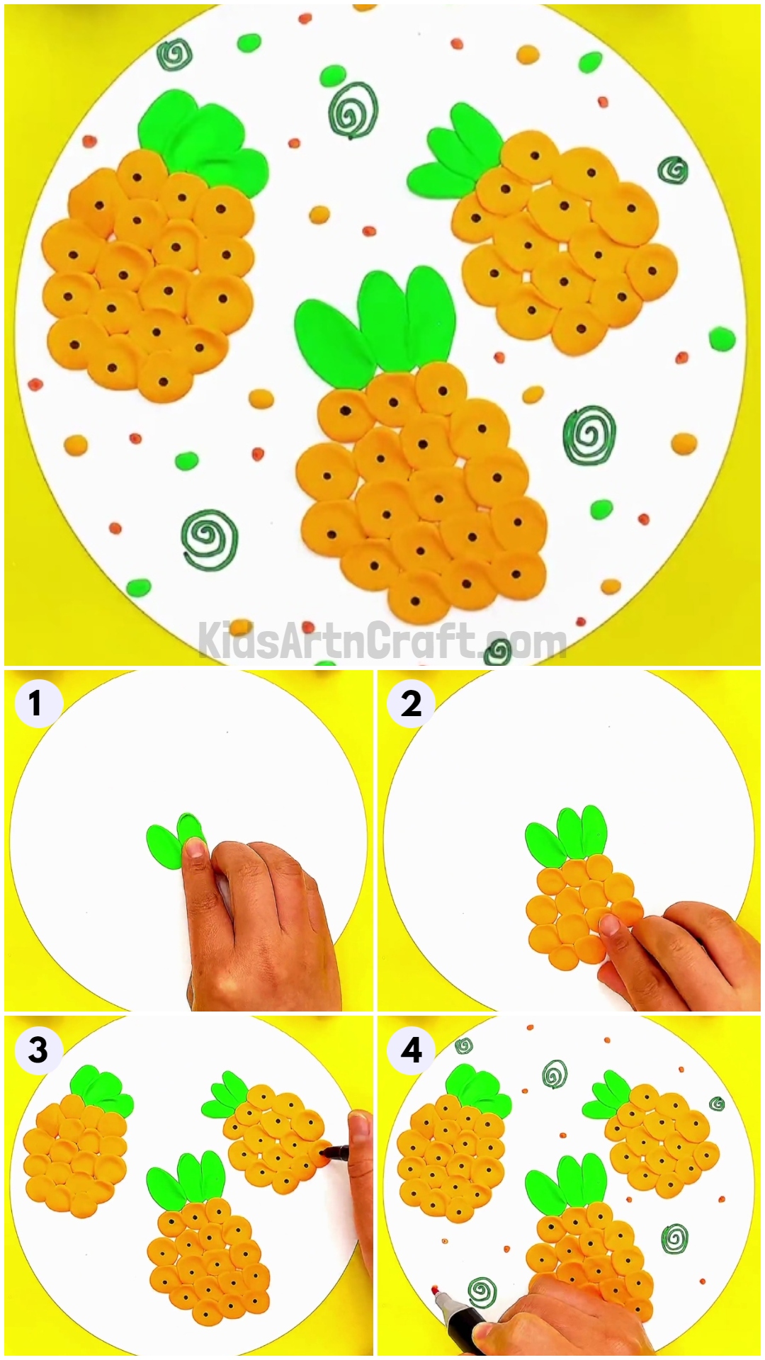 How To Make Pineapples Craft Using Colored Clay Idea