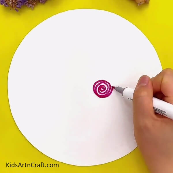 Making A Pink Spiral-Painting Idea For Kids