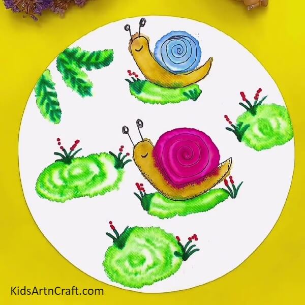 Now, The Final Look Of Your Snail Artwork!-Painting Idea For Kids
