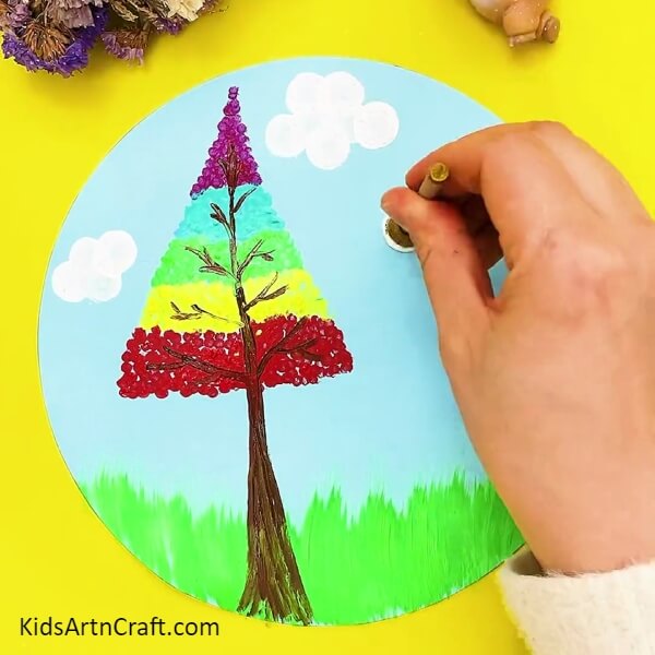 Making Clouds - Crafting Tree Paintings with Earbuds for Little Ones
