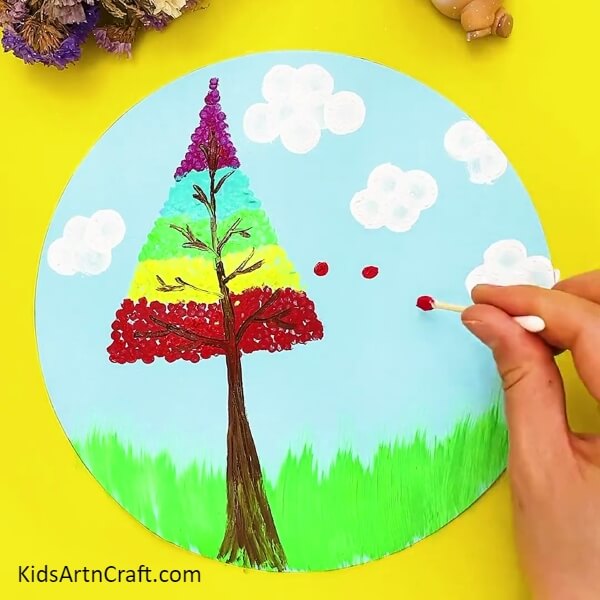 Making Red Falling Leaves - Using Earbuds to Paint Trees with Children