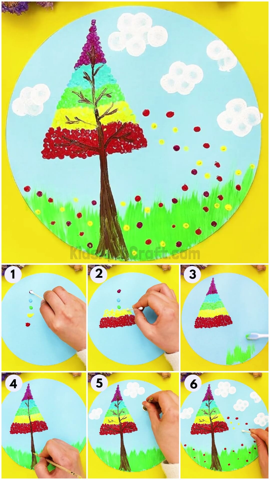  How to make Tree Painting Using Earbuds for kids