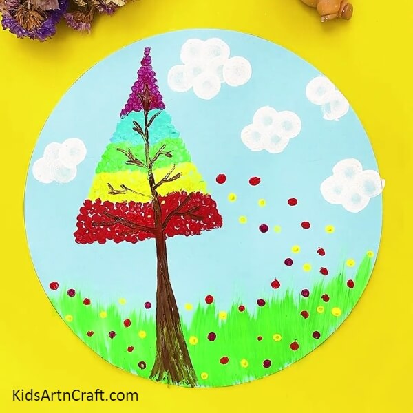 Your Colorful Tree Scenery Is Ready - Creating a Tree Painting with Cotton Buds for Children