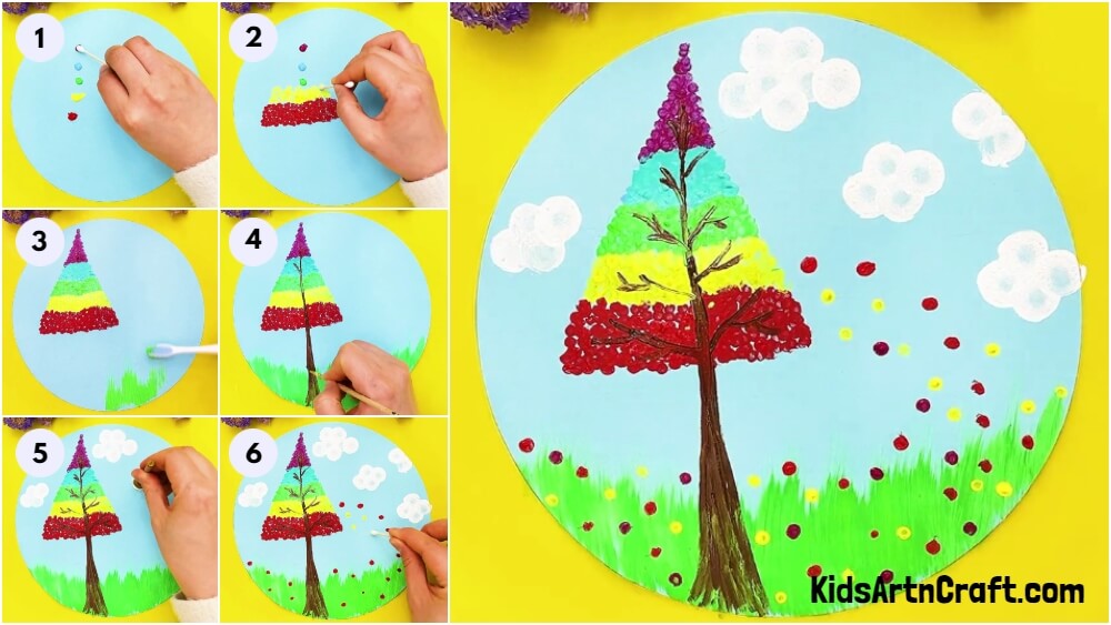 How to make Tree Painting Using Earbuds for kids