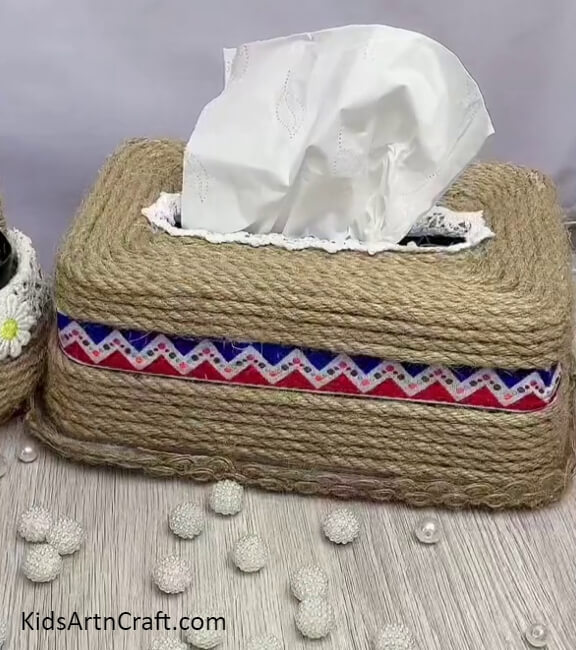 Your Crafty Tissue Paper Box Is Ready - Get Step-by-Step Instructions for Crafting a Tissue Box with Jute Thread Decorations