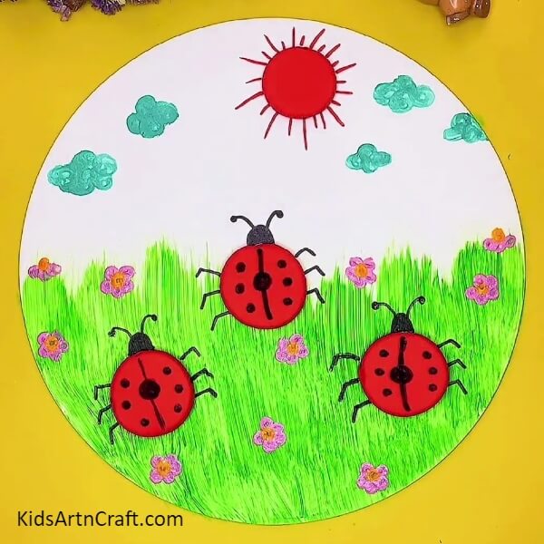 The Ladybug In Garden Scenery Artwork Is Ready!-A ladybug and garden art design made of clay