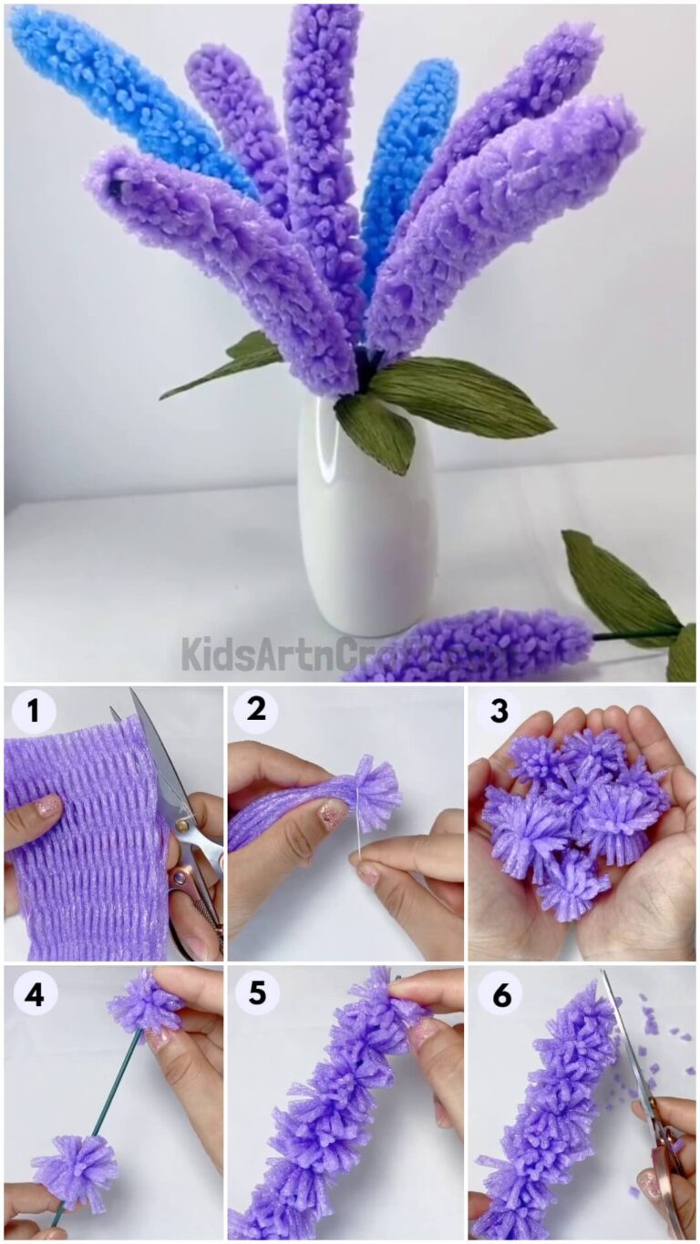 DIY Lavender Flowers Using Fruit Foam Pom Poms Idea - Kids Art & Craft