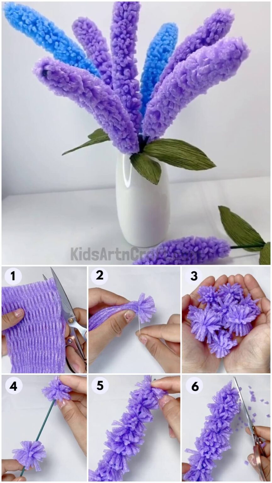 DIY Lavender Flowers Using Fruit Foam Pom Poms Idea - Kids Art & Craft
