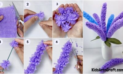 DIY Lavender Flowers Using Fruit Foam Pom Poms Idea